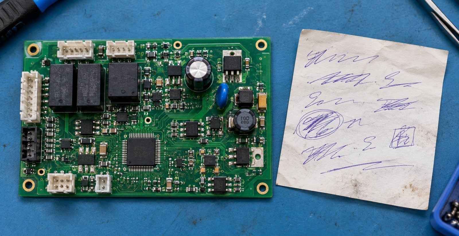 Control board beside a written fault description