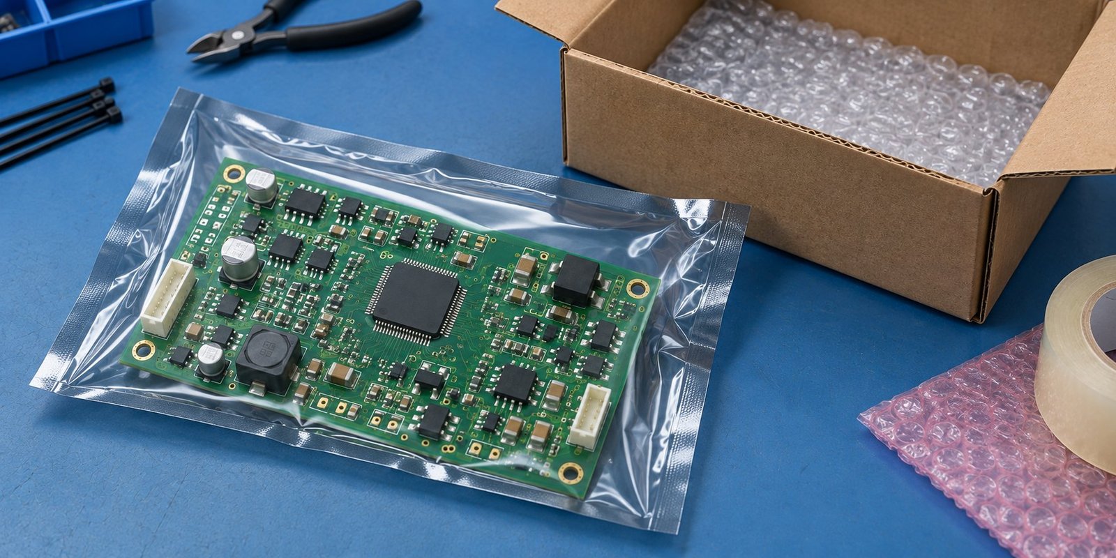 Control board protected in packaging for return shipment