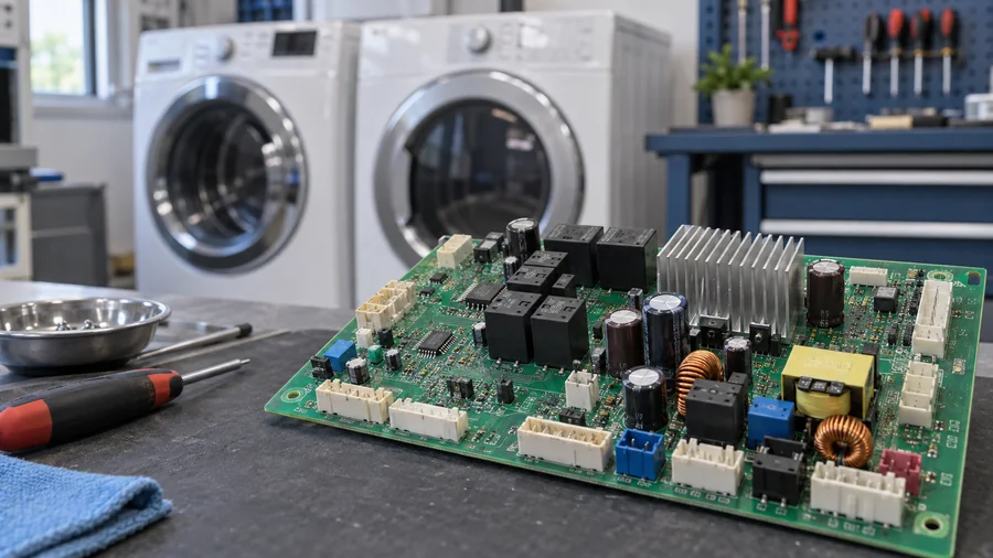 Washer and dryer control board prepared for board-level assessment