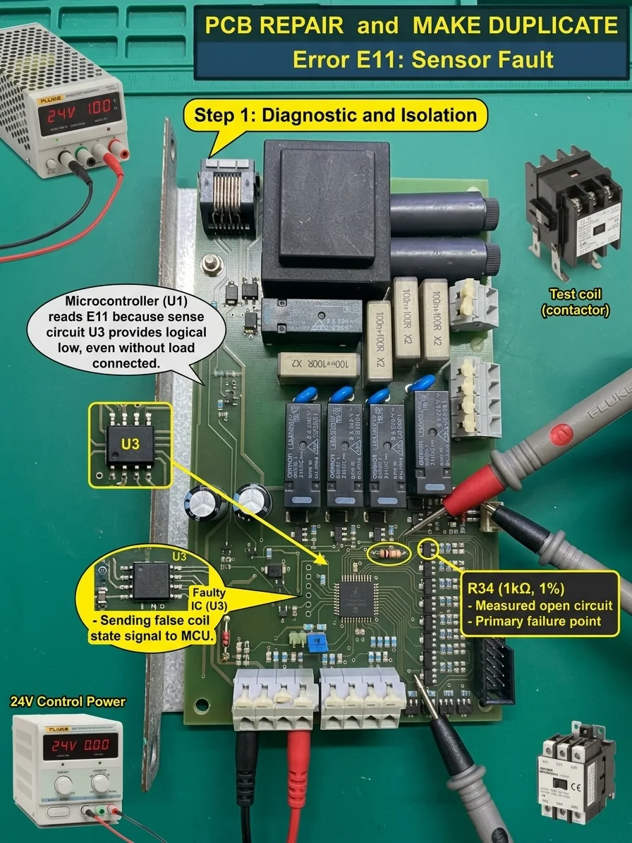 diagnostic checks on an E11 relay control board