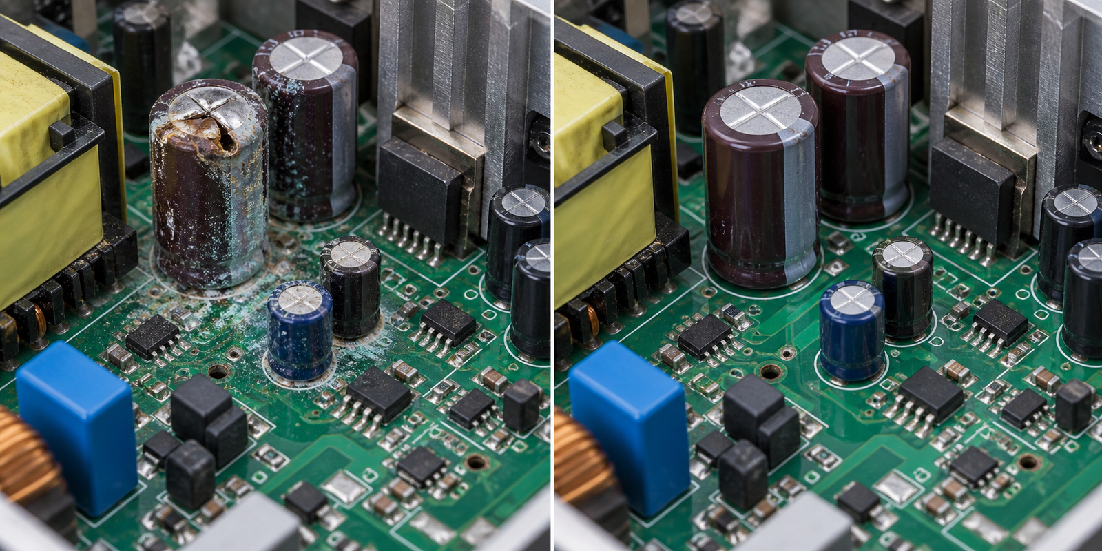 Illustrative power supply board before and after repair