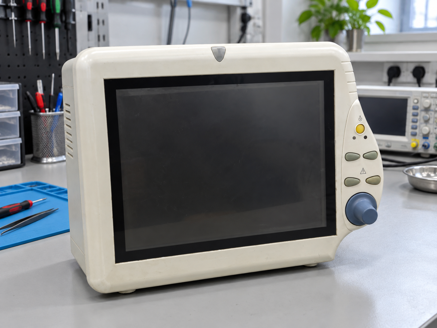 Reconstructed PM-8000 patient monitor before board-level diagnosis