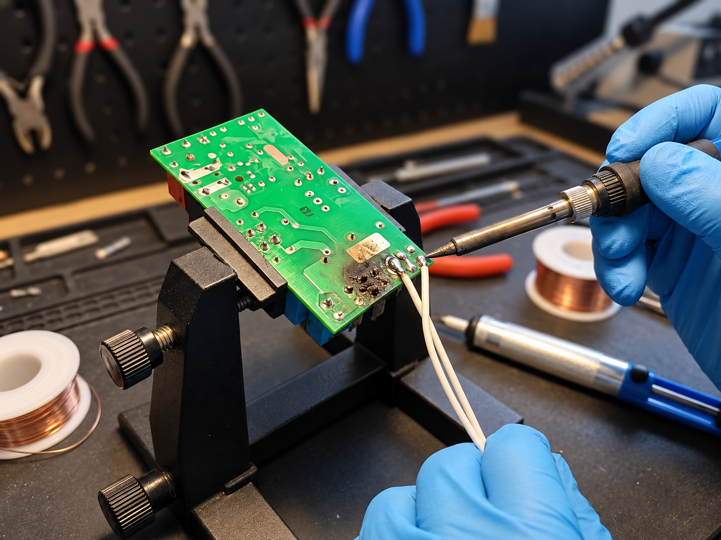 Reconstructed connection repair on the ultrasonic cleaner filter board